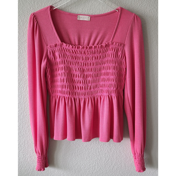 Altar’d State Milkmaid Square Neck‎ Thermal Top SZ Medium Smocked Pink Cropped - Picture 2 of 8